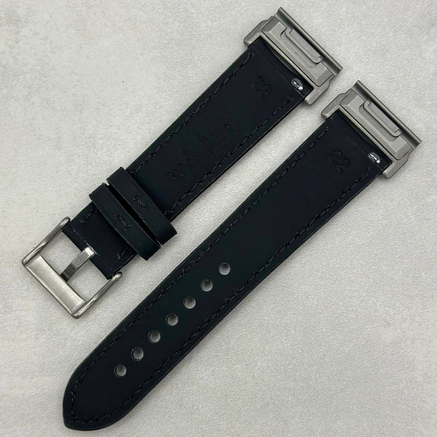 The Athens: Jet Black Full Grain Leather Garmin QuickFit Watch Strap