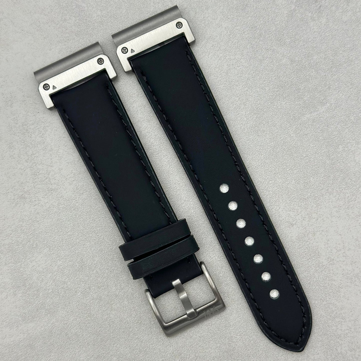 The Athens: Jet Black Full Grain Leather Garmin QuickFit Watch Strap