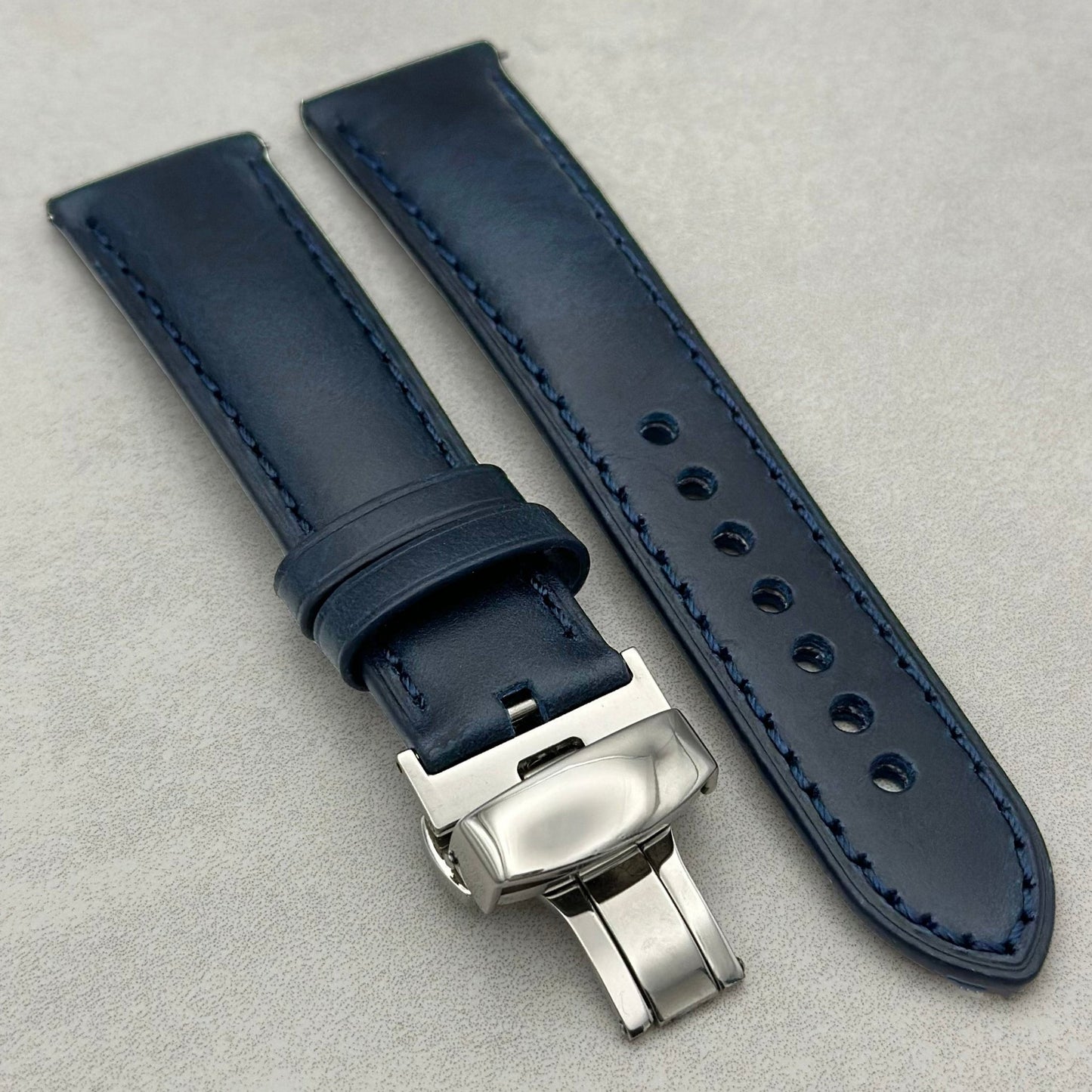 The Athens: Deep Ocean Blue Full Grain Leather Fitbit Versa/Sense Watch Strap