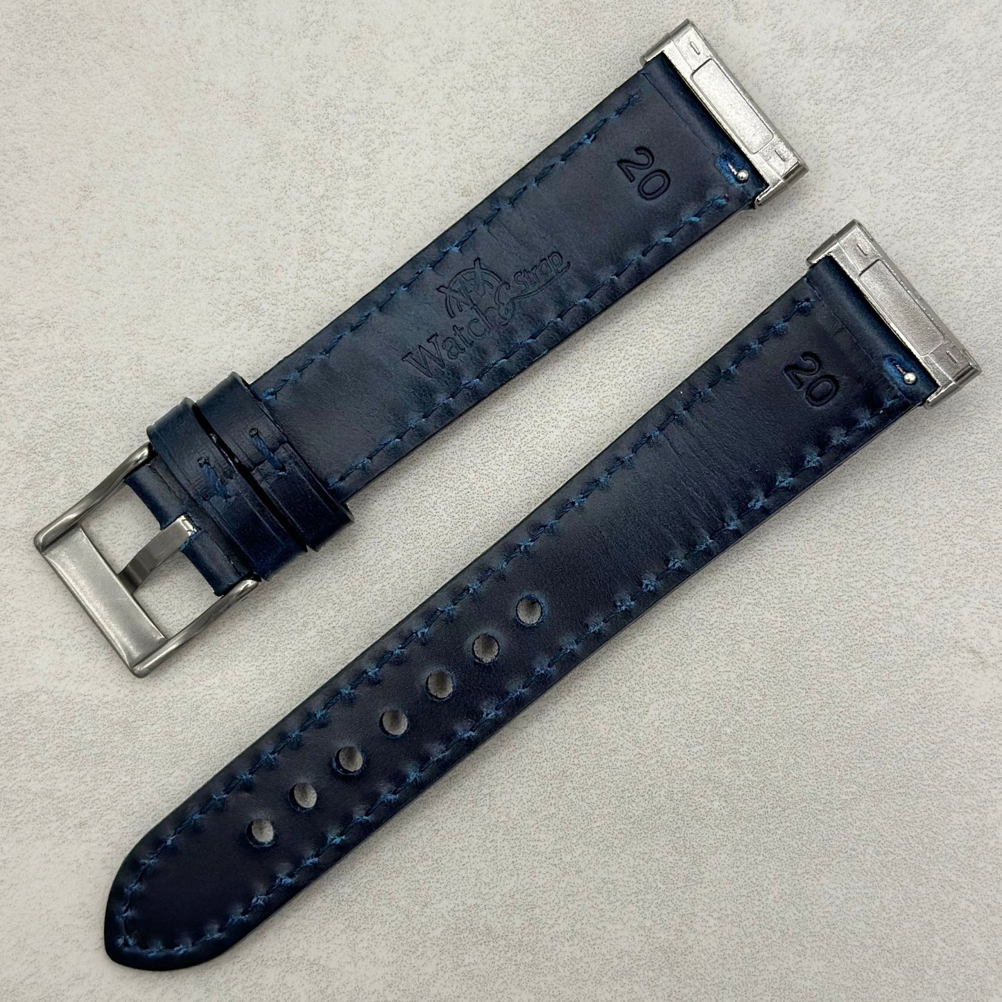 The Athens: Deep Ocean Blue Full Grain Leather Fitbit Versa/Sense Watch Strap