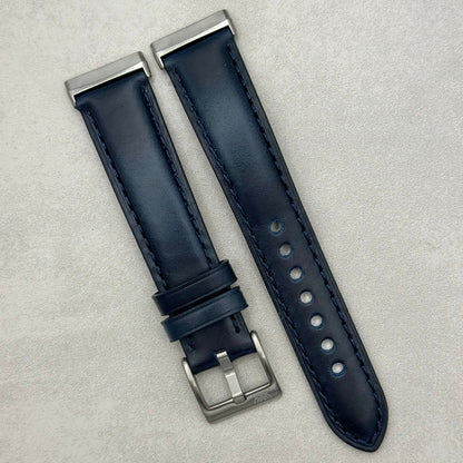 The Athens: Deep Ocean Blue Full Grain Leather Fitbit Versa/Sense Watch Strap