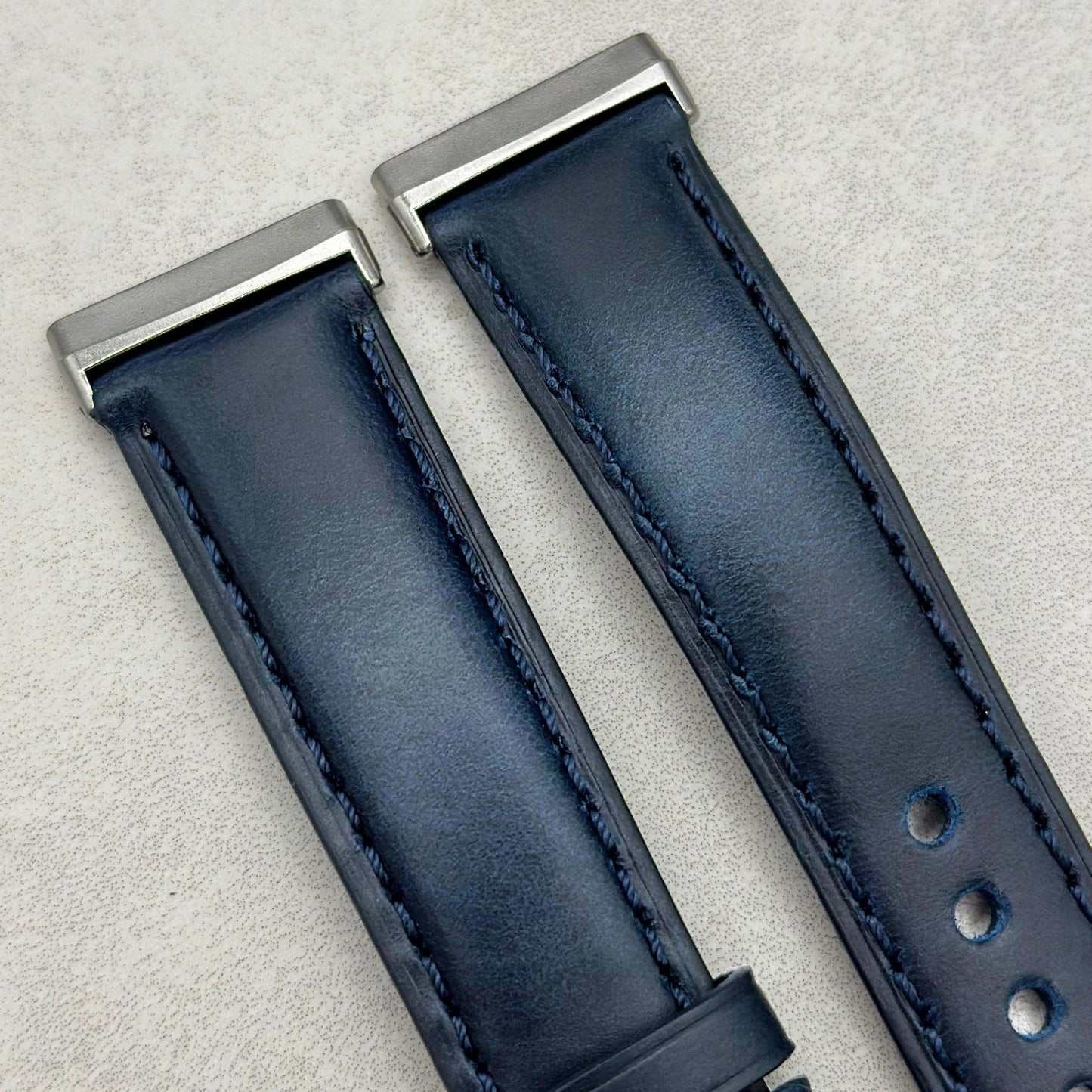 The Athens: Deep Ocean Blue Full Grain Leather Fitbit Versa/Sense Watch Strap