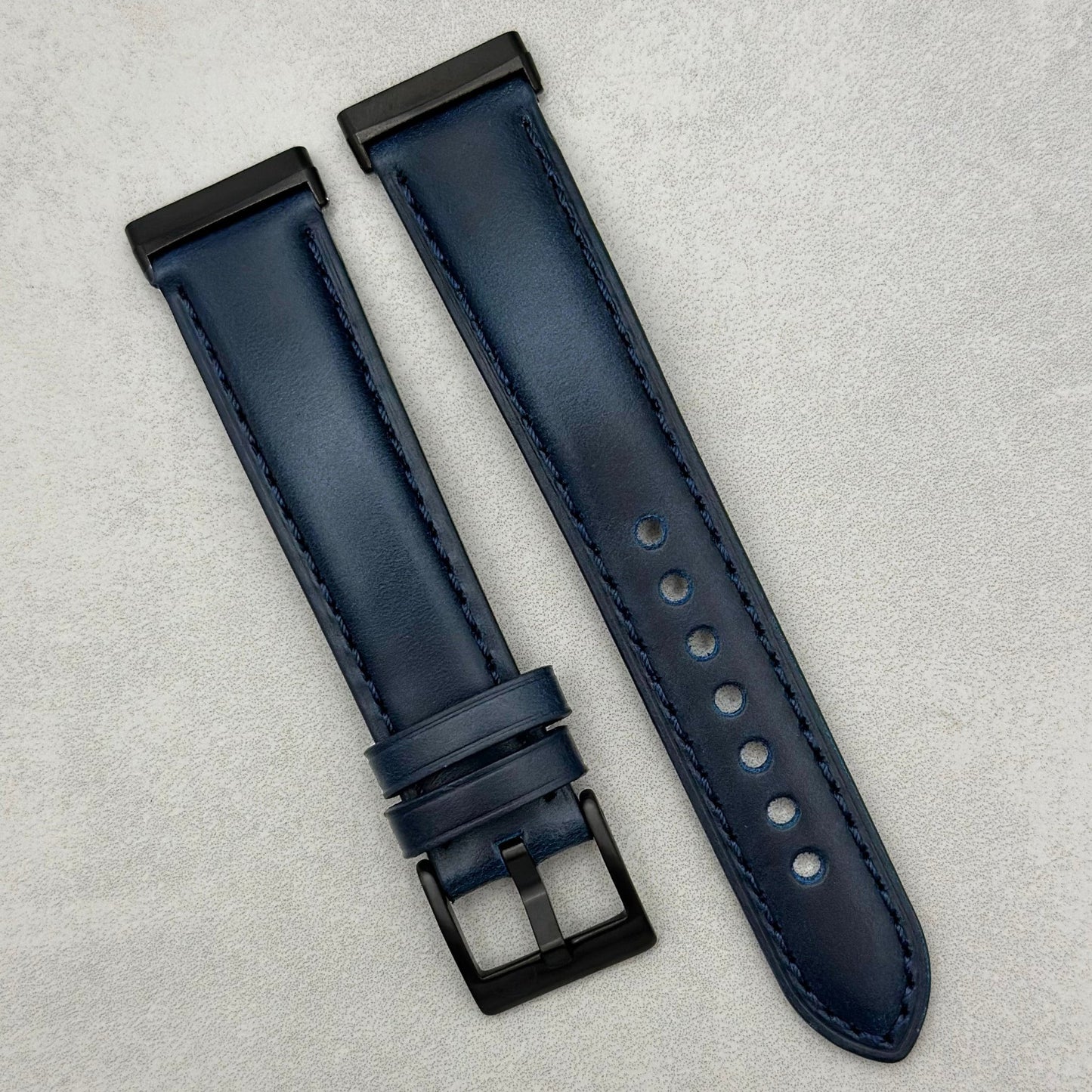 The Athens: Deep Ocean Blue Full Grain Leather Fitbit Versa/Sense Watch Strap