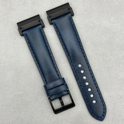 The Athens: Deep Ocean Blue Full Grain Leather Garmin QuickFit Watch Strap