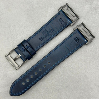 The Athens: Deep Ocean Blue Full Grain Leather Garmin QuickFit Watch Strap