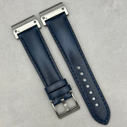 The Athens: Deep Ocean Blue Full Grain Leather Garmin QuickFit Watch Strap