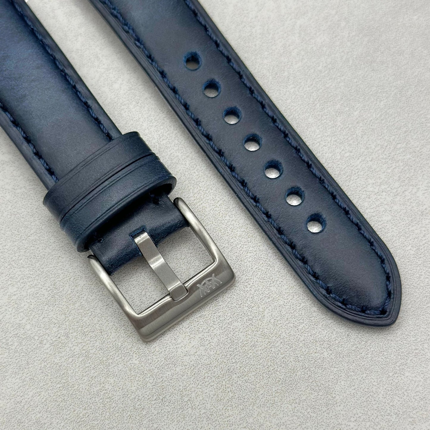 Brushed 316L stainless steel buckle on the Athens blue Google Pixel watch strap. Watch And Strap