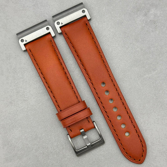 The Athens: Smoked Cinnamon Full Grain Leather Garmin QuickFit Watch Strap