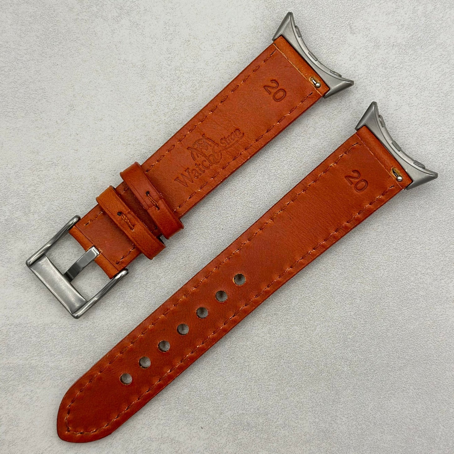 The Athens: Smoked Cinnamon Full Grain Leather Google Pixel Watch Strap