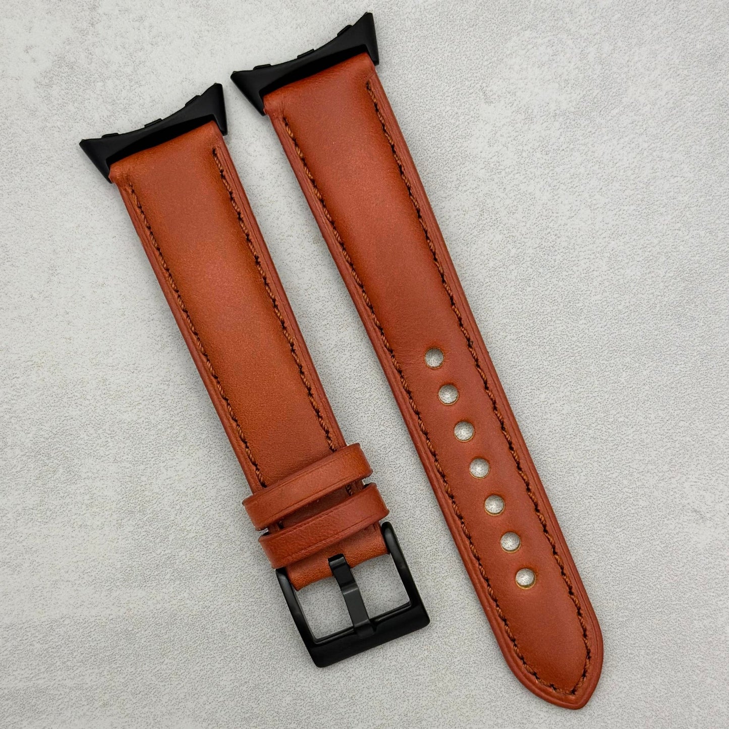 The Athens: Smoked Cinnamon Full Grain Leather Google Pixel Watch Strap