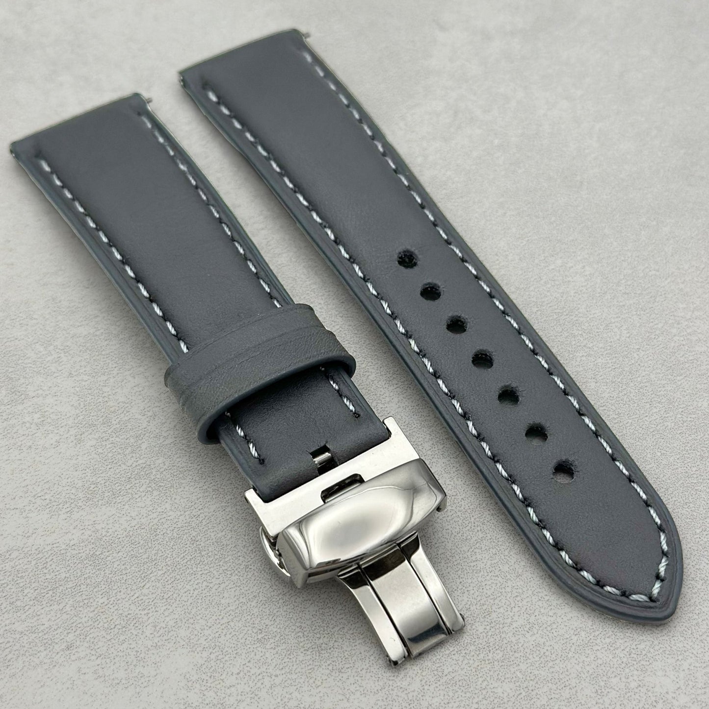 The Athens: Slate Grey Full Grain Leather Garmin QuickFit Watch Strap