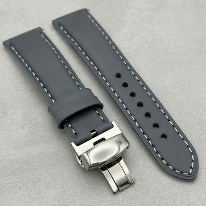 The Athens: Slate Grey Full Grain Leather Fitbit Versa/Sense Watch Strap