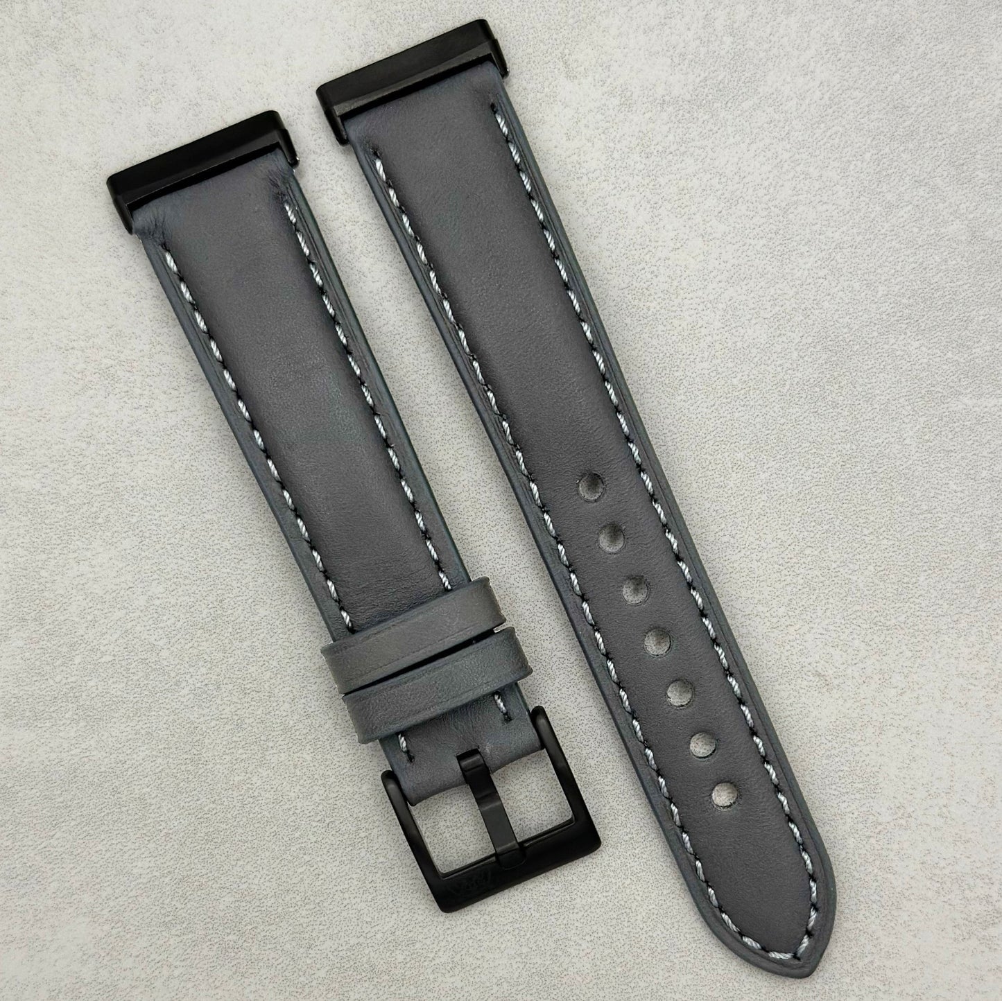 The Athens: Slate Grey Full Grain Leather Fitbit Versa/Sense Watch Strap