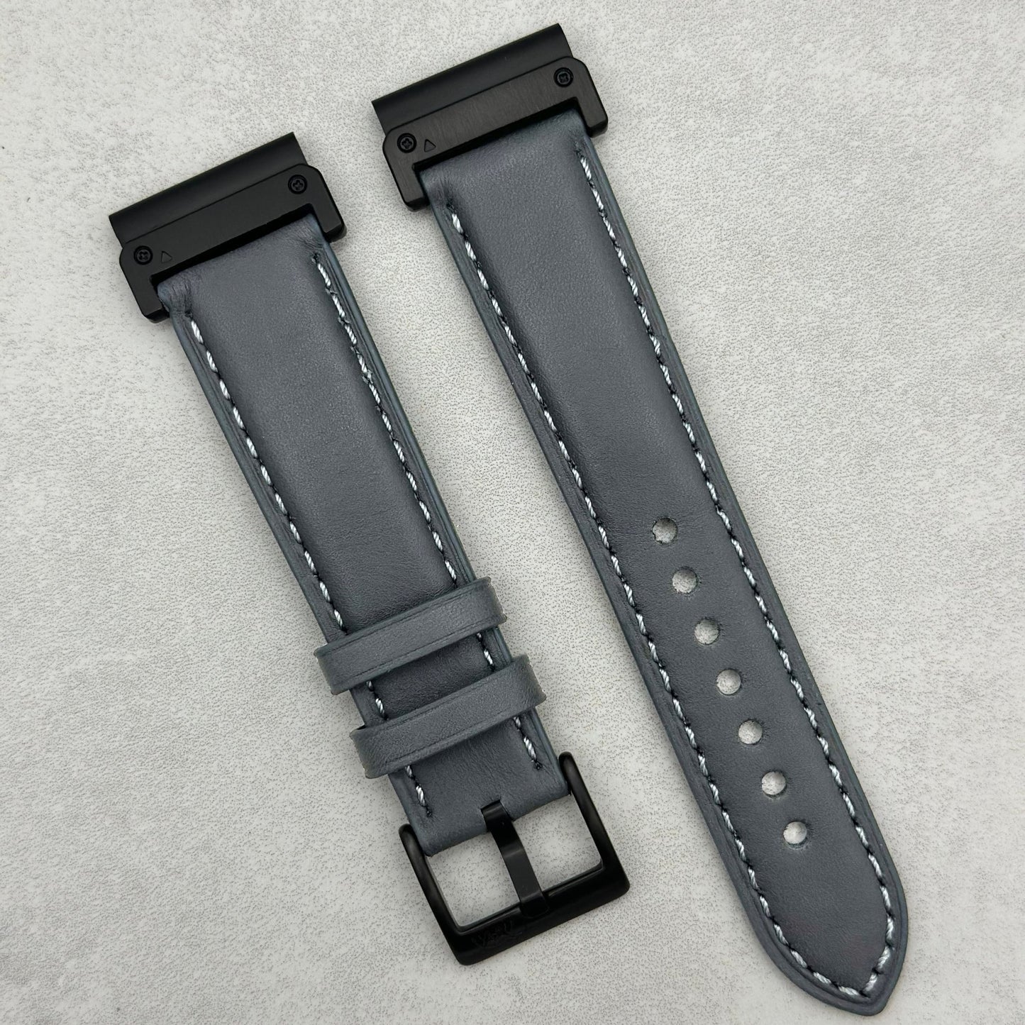 The Athens: Slate Grey Full Grain Leather Garmin QuickFit Watch Strap