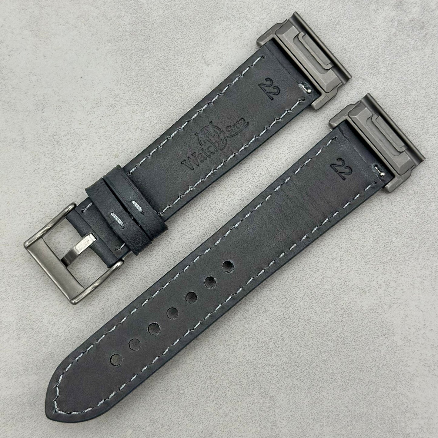 The Athens: Slate Grey Full Grain Leather Garmin QuickFit Watch Strap