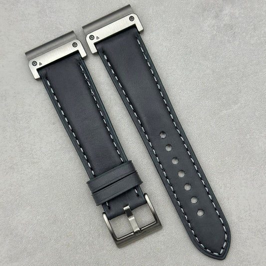 The Athens: Slate Grey Full Grain Leather Garmin QuickFit Watch Strap