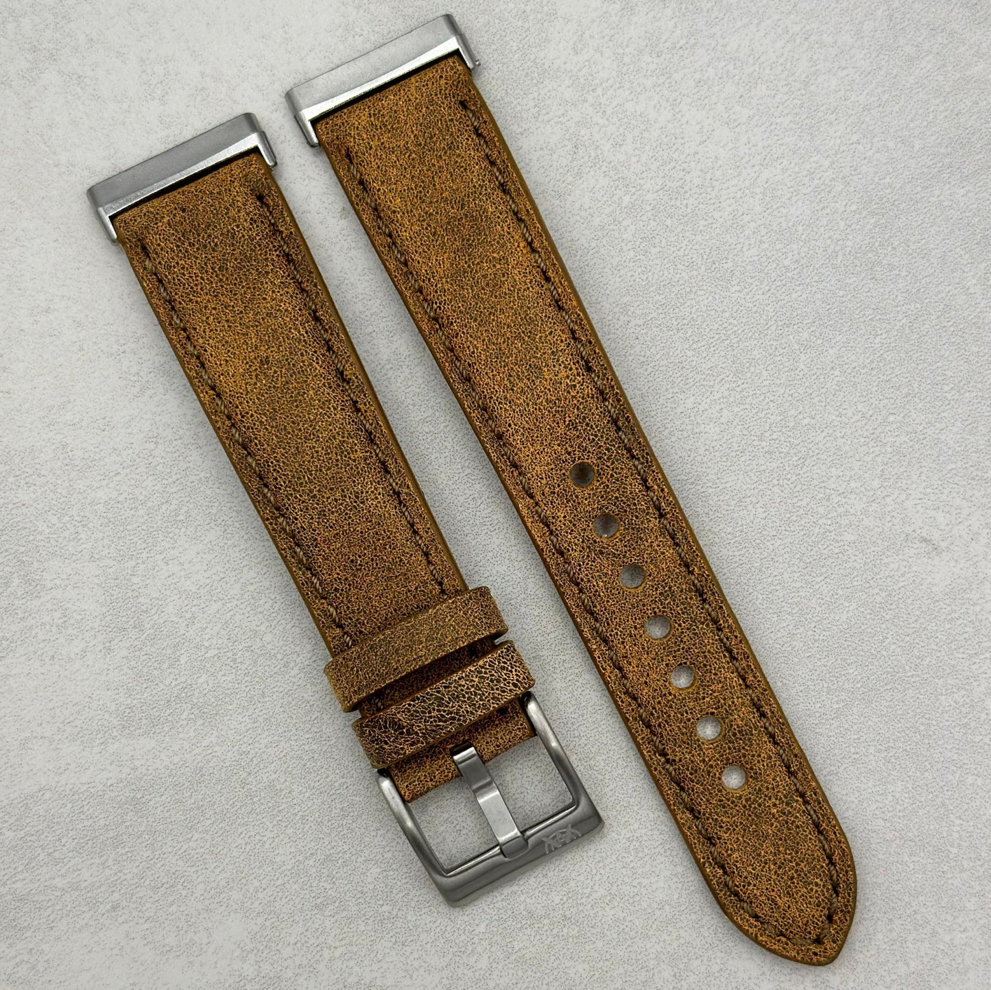 The Athens: Desert Sand Full Grain Leather Fitbit Versa/Sense Watch Strap