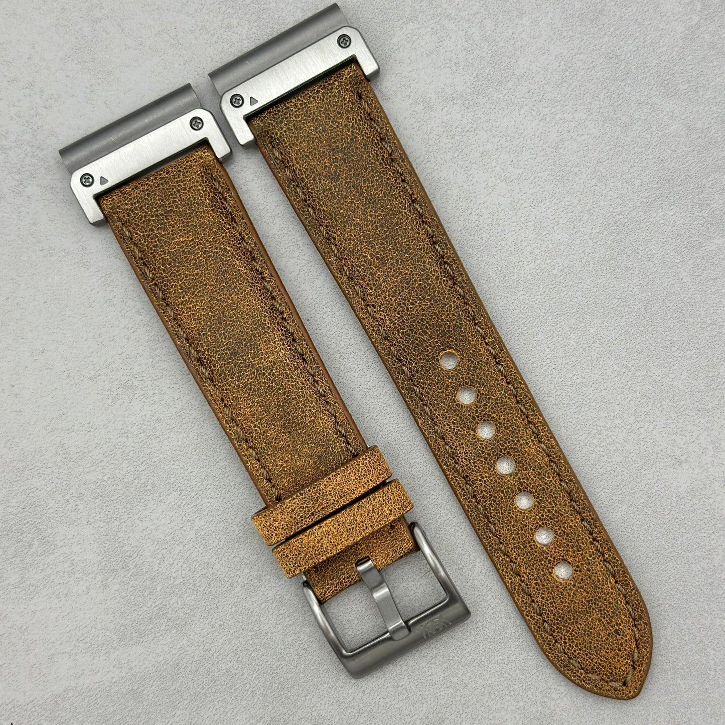 The Athens: Desert Sand Full Grain Leather Garmin QuickFit Watch Strap