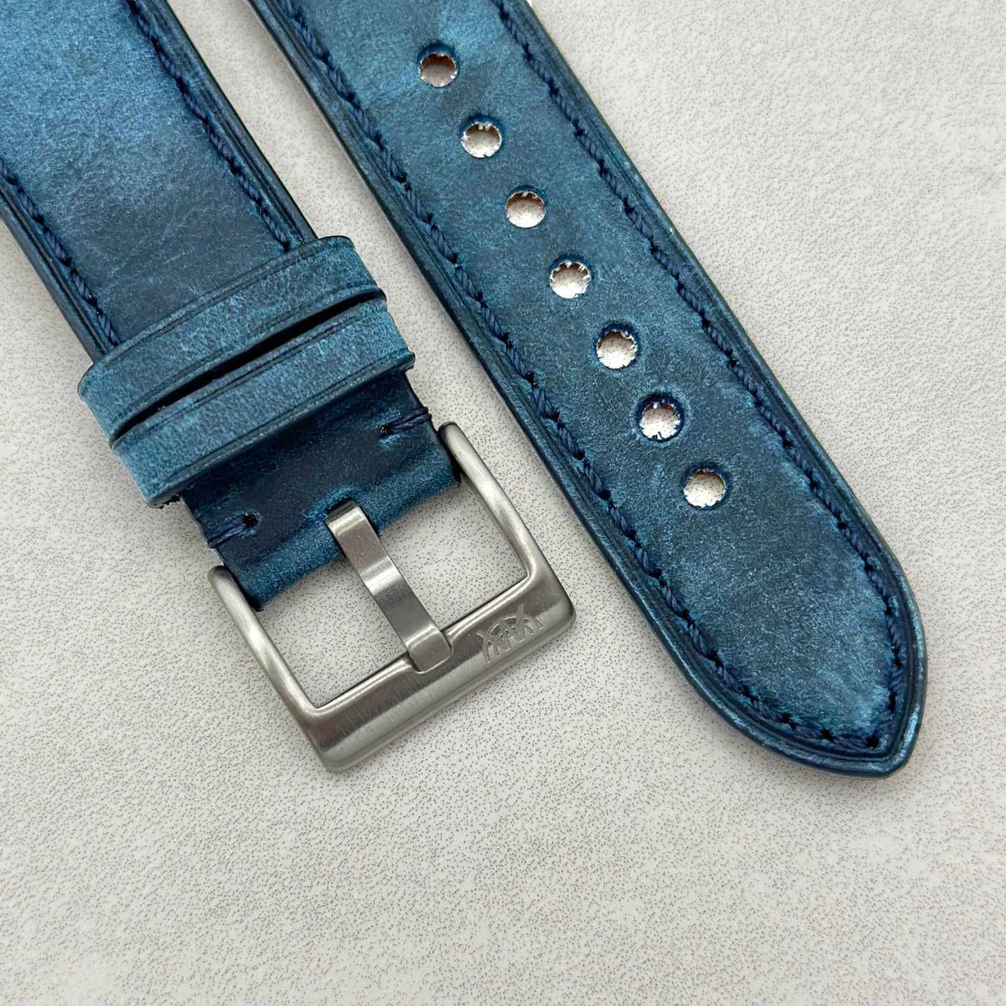 The Austin: Air Force Blue Full Grain Leather Fitbit Versa/Sense Strap