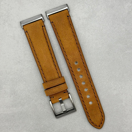 The Austin: Tan Brown Full Grain Leather Fitbit Versa/Sense Strap