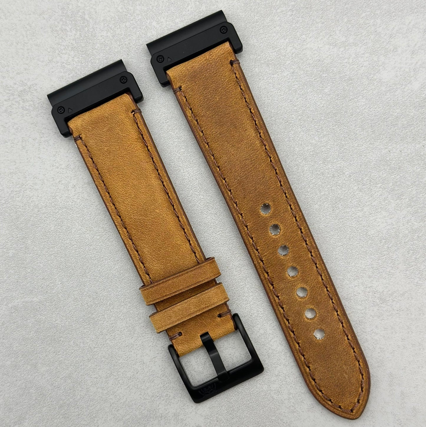 The Austin: Tan Brown Full Grain Leather Garmin QuickFit Watch Strap