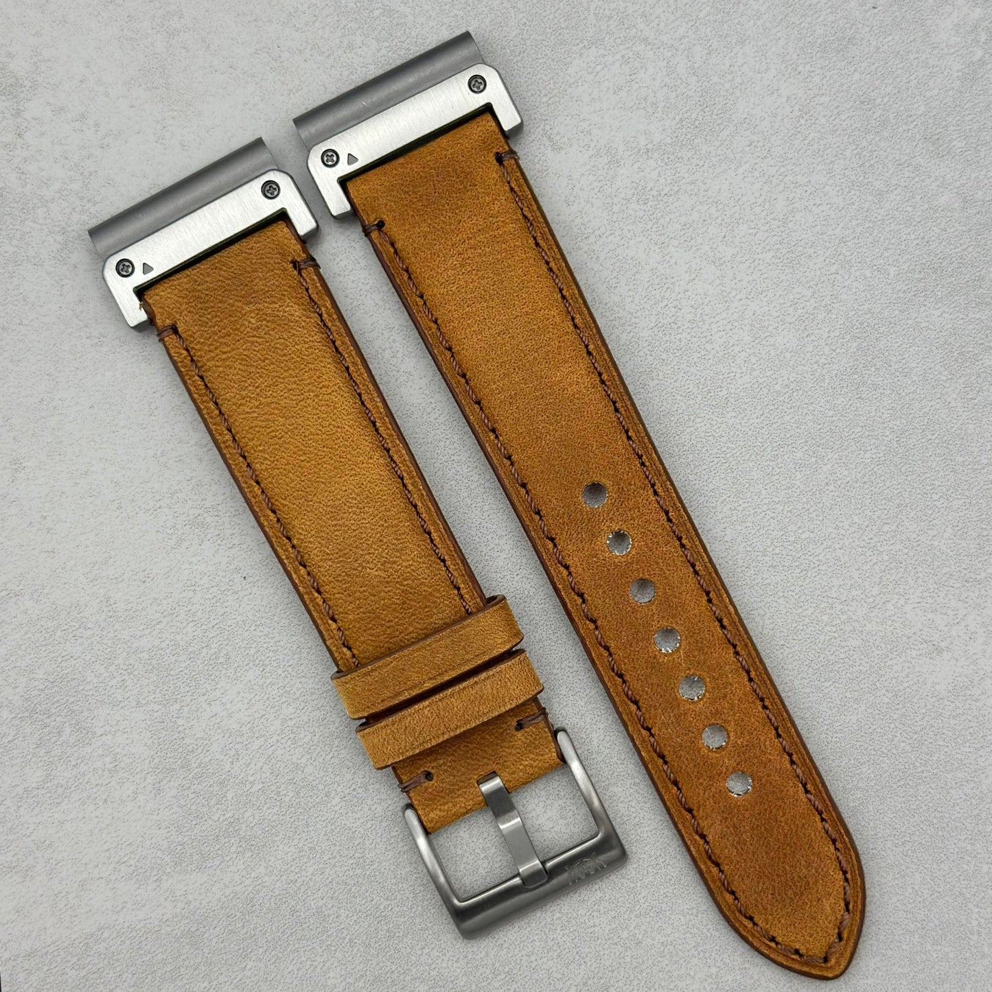 The Austin: Tan Brown Full Grain Leather Garmin QuickFit Watch Strap