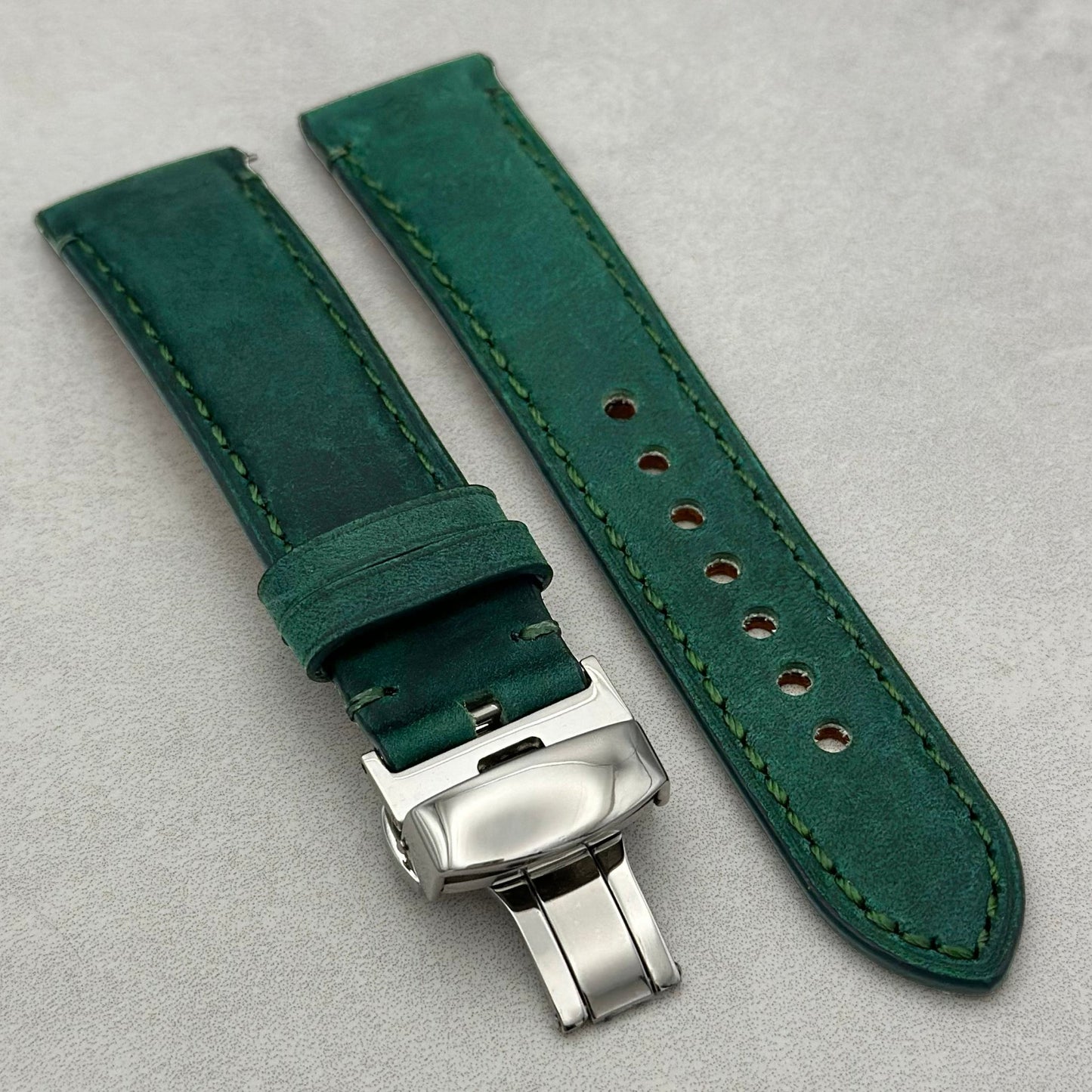 The Austin: Woodland Green Full Grain Leather Garmin QuickFit Watch Strap