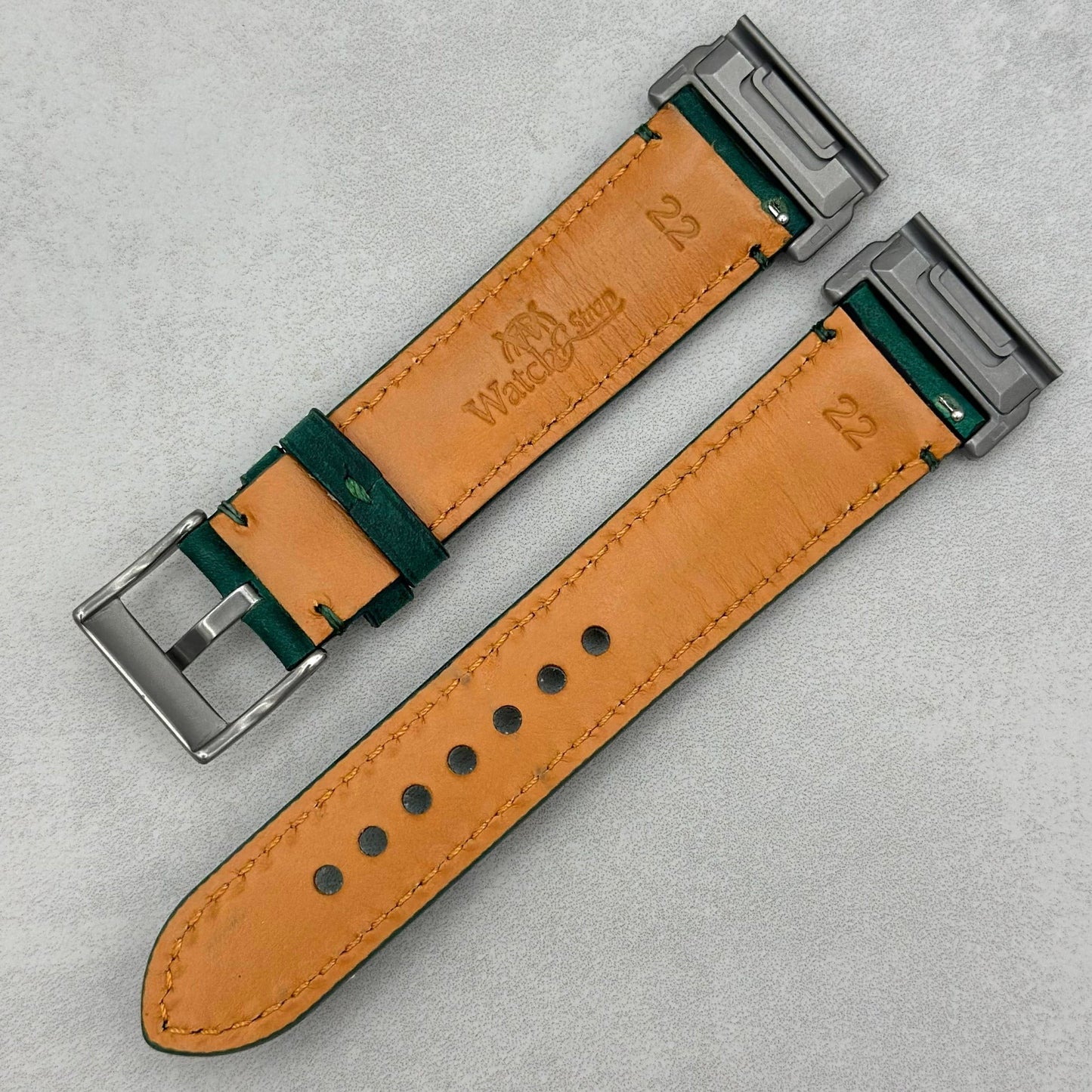 The Austin: Woodland Green Full Grain Leather Garmin QuickFit Watch Strap