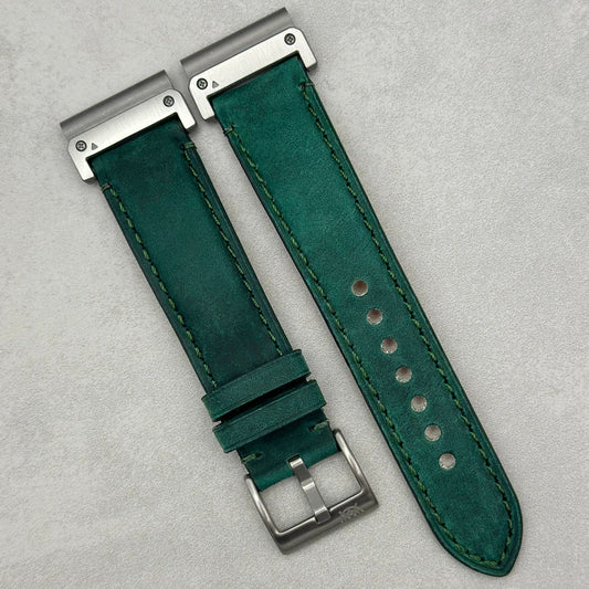 The Austin: Woodland Green Full Grain Leather Garmin QuickFit Watch Strap