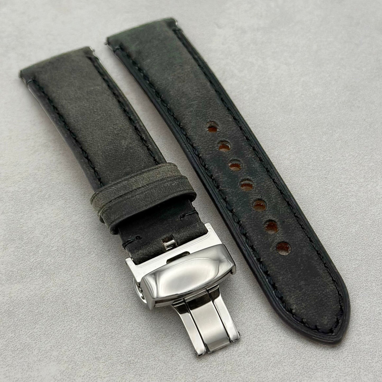 The Austin: Charcoal Grey Full Grain Leather Garmin QuickFit Watch Strap