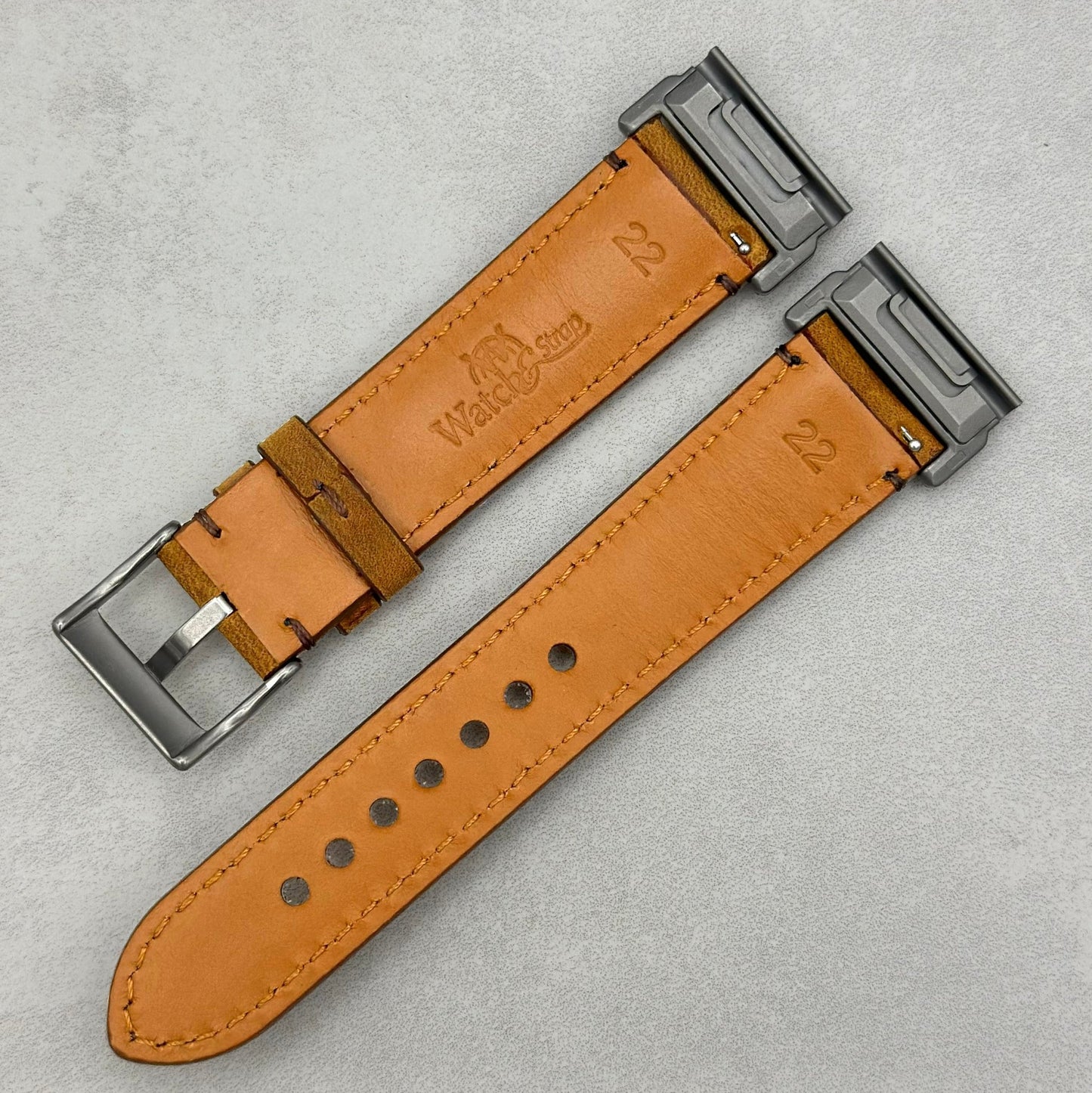 The Austin: Tan Brown Full Grain Leather Garmin QuickFit Watch Strap