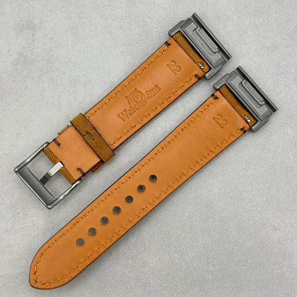 The Austin: Tan Brown Full Grain Leather Garmin QuickFit Watch Strap