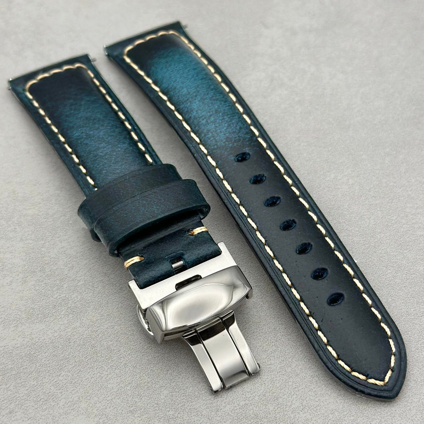 The Berlin: Cracked Blue Padded Leather Garmin QuickFit Watch Strap