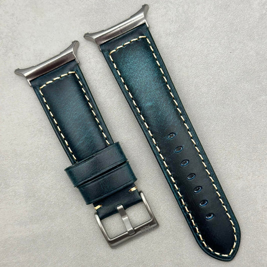 The Berlin: Cracked Blue Padded Leather Samsung Galaxy Watch Ultra Strap