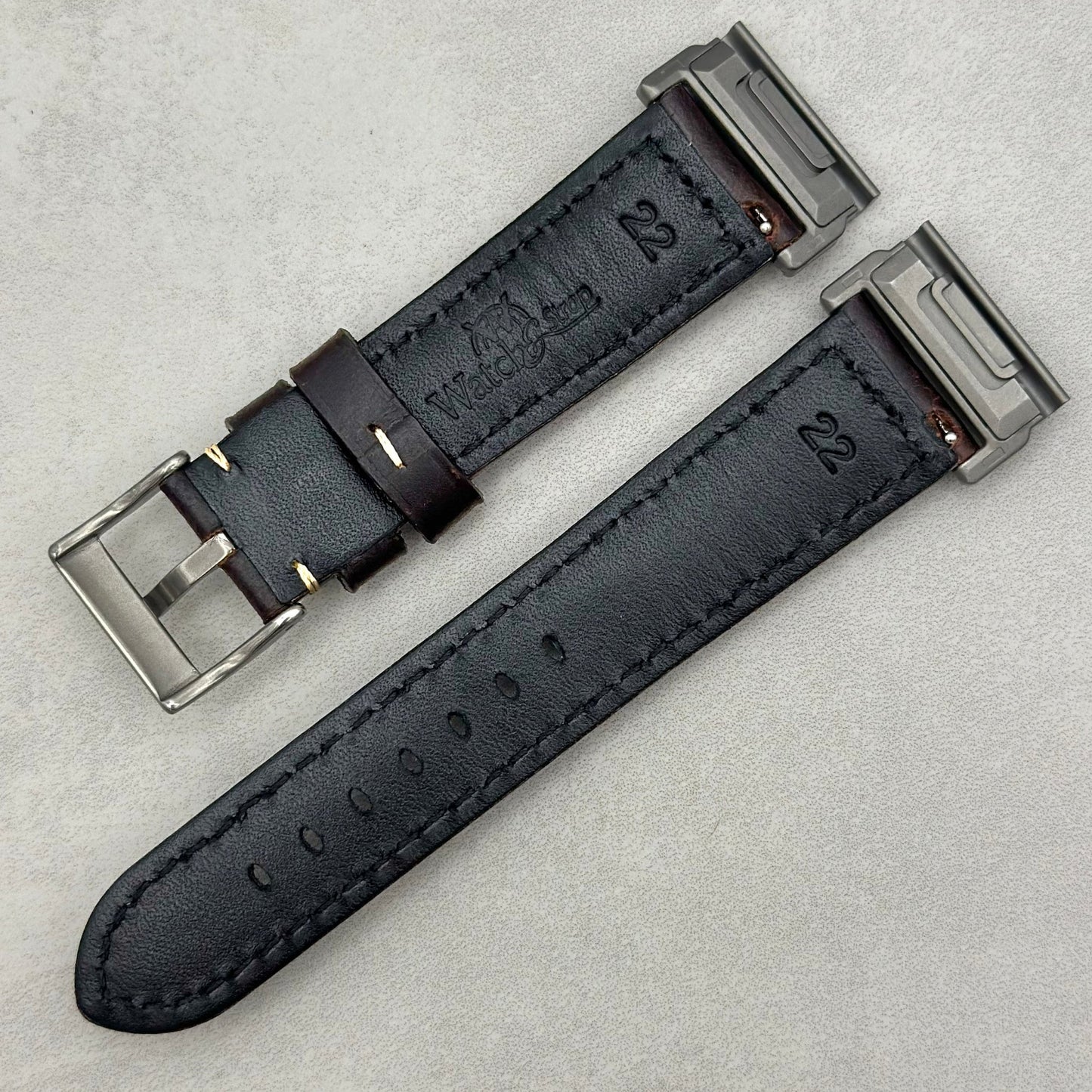 The Berlin: Cracked Brown Padded Leather Garmin QuickFit Watch Strap