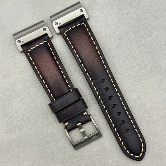 The Berlin: Cracked Brown Padded Leather Garmin QuickFit Watch Strap