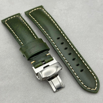 The Berlin: Cracked Green Padded Leather Watch Strap