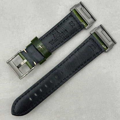 The Berlin: Cracked Green Padded Leather Garmin QuickFit Watch Strap