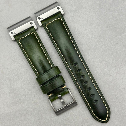 The Berlin: Cracked Green Padded Leather Garmin QuickFit Watch Strap