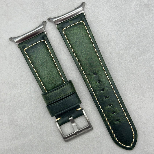 The Berlin: Cracked Green Padded Leather Samsung Galaxy Watch Ultra Strap