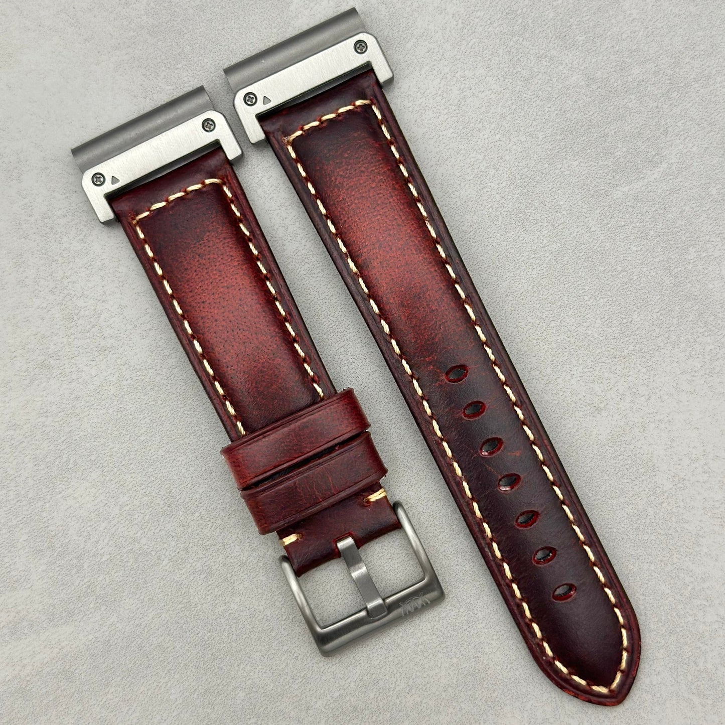 The Berlin: Cracked Burgundy Padded Leather Garmin QuickFit Watch Strap