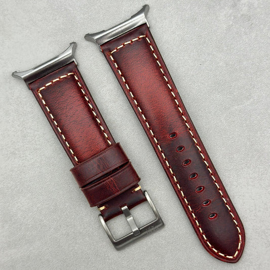 The Berlin: Cracked Burgundy Padded Leather Samsung Galaxy Watch Ultra Strap