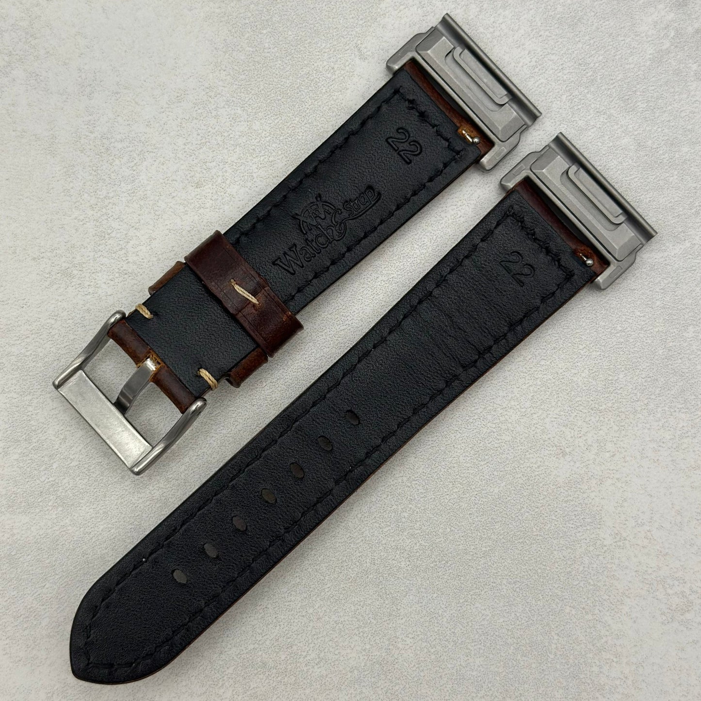 The Berlin: Cracked Vintage Brown Padded Leather Garmin QuickFit Watch Strap