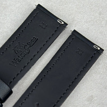 The Bermuda: Jet Black Sail Cloth Watch Strap With Contrast Yellow Stitching