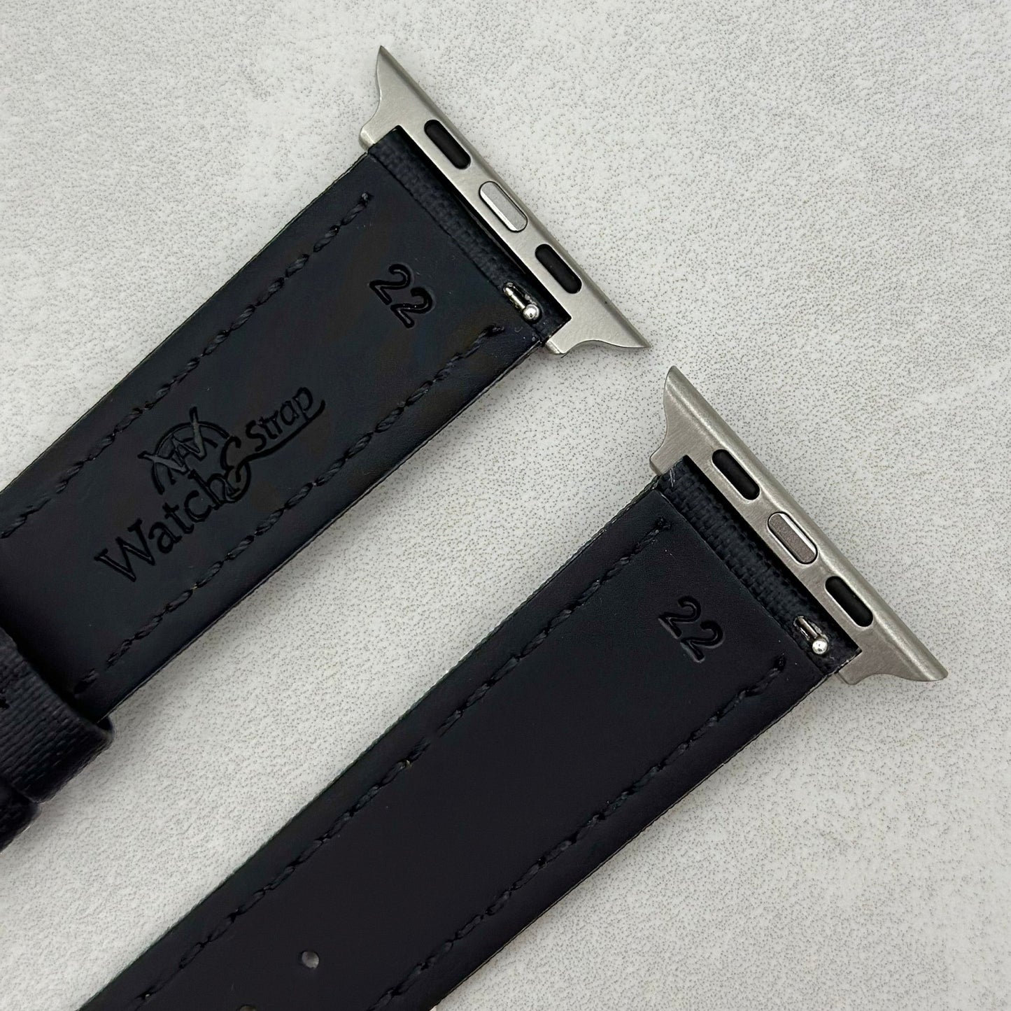 The Bermuda: Jet Black Sail Cloth Apple Watch Strap With Contrast Yellow Stitching