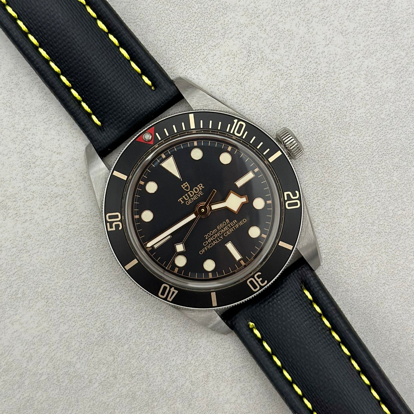 The Bermuda: Jet Black Sail Cloth Watch Strap With Contrast Yellow Stitching