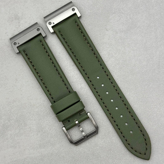 The Bermuda: Khaki Green Sail Cloth Garmin QuickFit Watch Strap