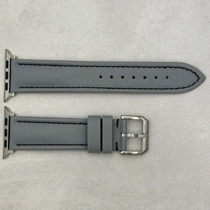 The Bermuda: Grey Sail Cloth Apple Watch Strap With Contrast Black Stitching
