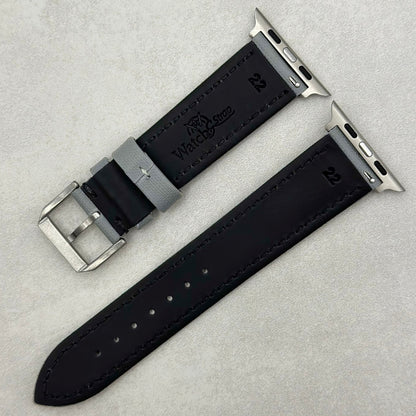 The Bermuda: Grey Sail Cloth Apple Watch Strap With Contrast Black Stitching