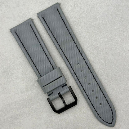 The Bermuda: Grey Sail Cloth Watch Strap With Contrast Black Stitching